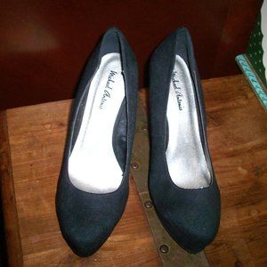 Michael Antonio Black Platform Heel Wedge Nubuck High Heel Shoes Sandal Size 8.5